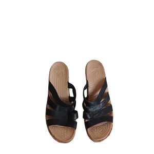CROCS A-Leigh Woman's Black cork wrap wedge sandals Size 11